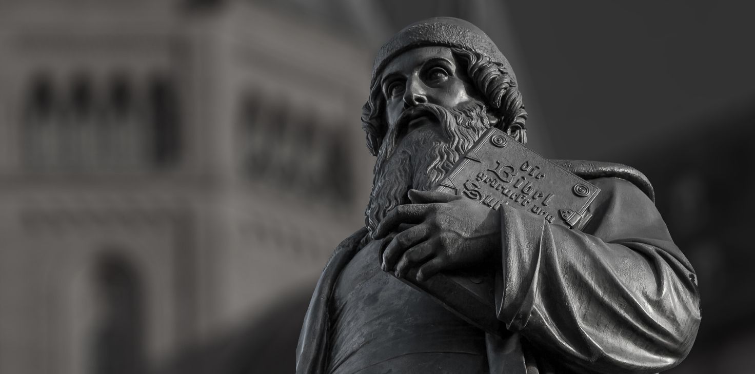 Statue of Johannes Gutenberg in Mainz, Germany, in front of the cathedral